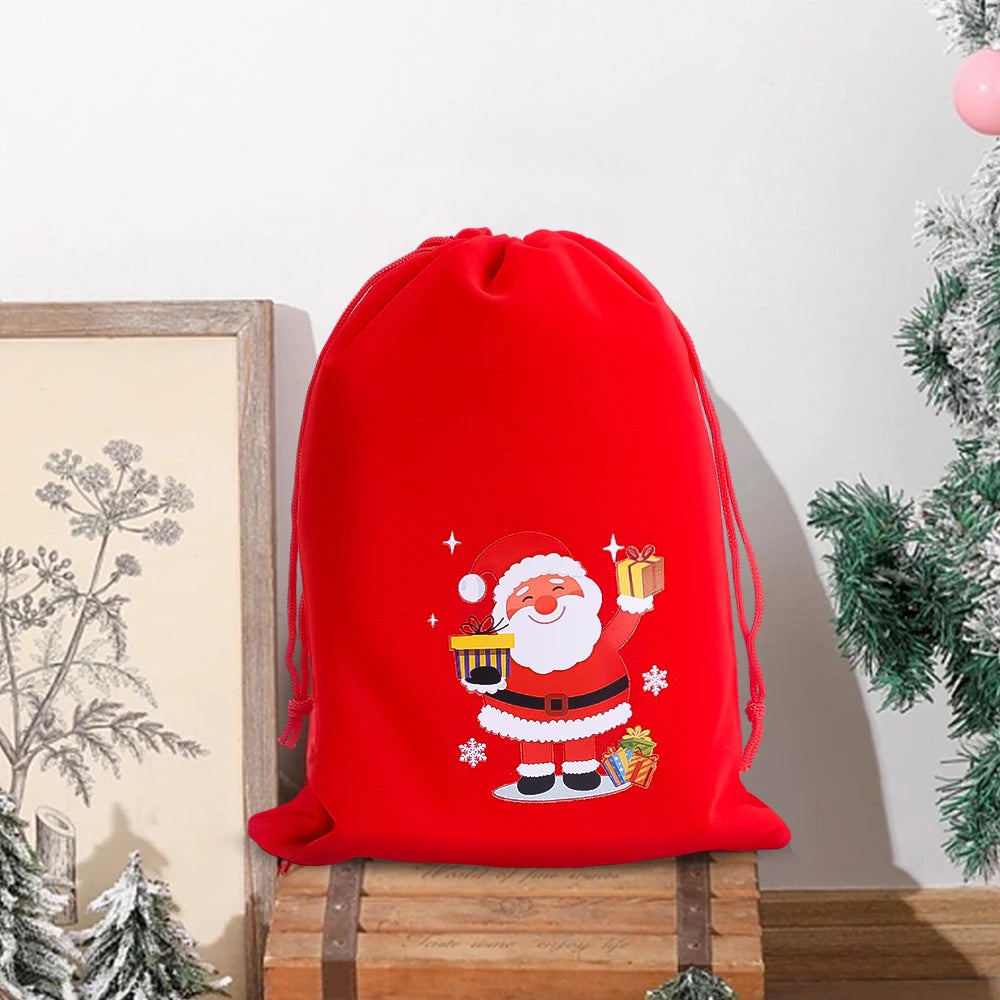 1/30pcs Christmas Gift Bags Red Velvet Drawstring Pouch Bulk Santa Candy Packaging Snack Wrapping Bag Wedding Party Favors Decor