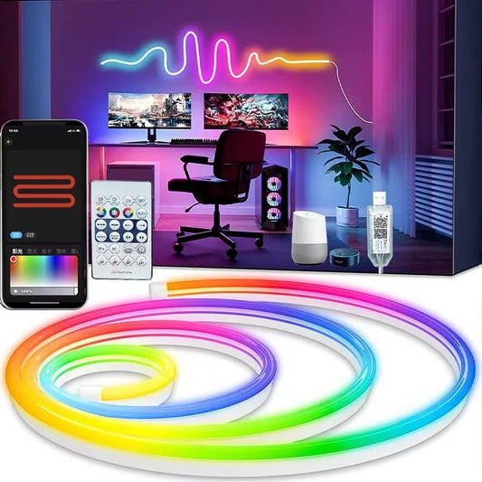 USB RGBIC Neon LED Strip Light – 5V, Waterproof, 1–5M, Bluetooth App & Remote Control for DIY Home Decor