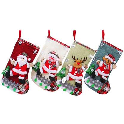 4Pcs Christmas Stockings Set Large Capacity Christmas Ornament Sock Santa Claus/Snowman/Bear/Elk for Home Classroom Party