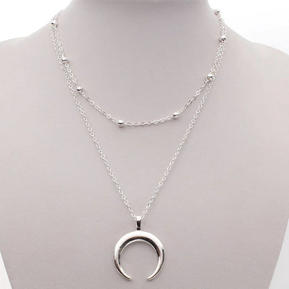 Gold Double Layer Moon Pendant Necklace – Trendy Gift