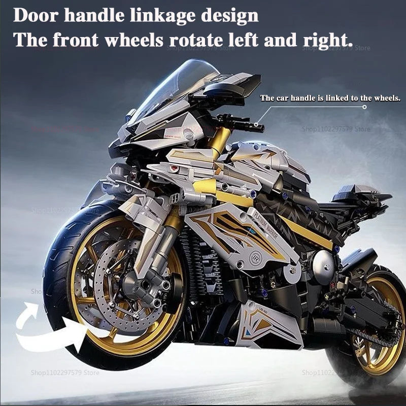 2000PCS+ 1:5 MOC Technical Platinum Motorcycle Model Building Blocks Racing Motorcycle Display Set for  Kid Adults Birthday Gift