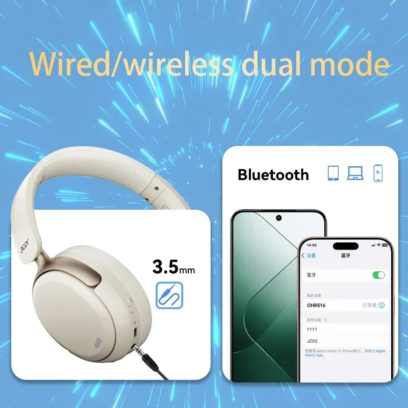 Acer OHR516 ANC Wireless Headphone Noise Cancelling Hi-Res Spatial Audio Earphone Bluetooth Over Ear Headset 40mm Dynamic Driver