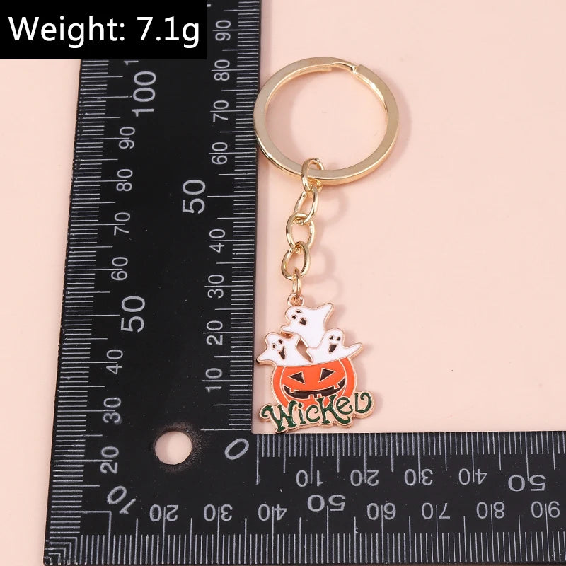 Aihua Gold Color Fashion Halloween Keychain Enamel Creepy Ghost Spider Mummy Pumpkin Keychains Keyring for Women Halloween Night