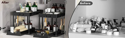 2-Tier Under Sink Organizer with Sliding Drawers & Hooks