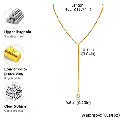Gold Lariat Y Necklace for Women – Dainty CZ Drop Chain