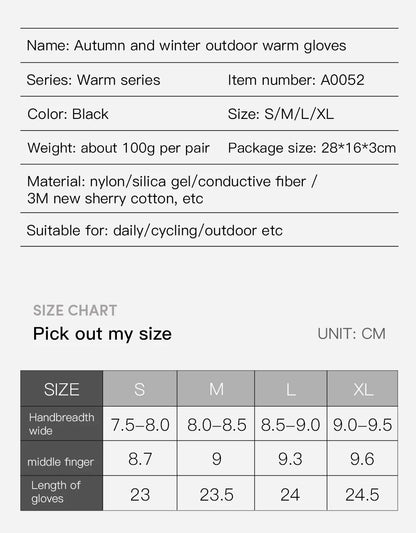 Outdoor Winter Cycling Gloves Touch Screen Motorcycle Gloves  Windproof Sports Riding Ski Gloves Waterproof 3M Running Gloves