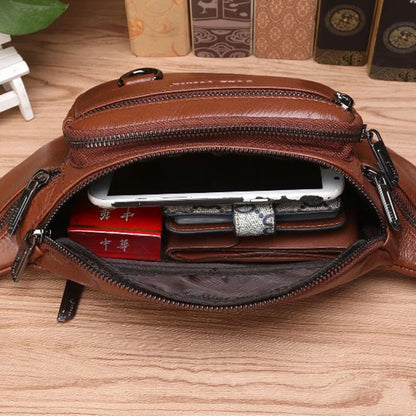 Genuine Leather Waist Fanny Pack Bag For Men Travel Retro Natural Skin Male Purse Cross Body Sling Chest Hip Bum Belt Bags