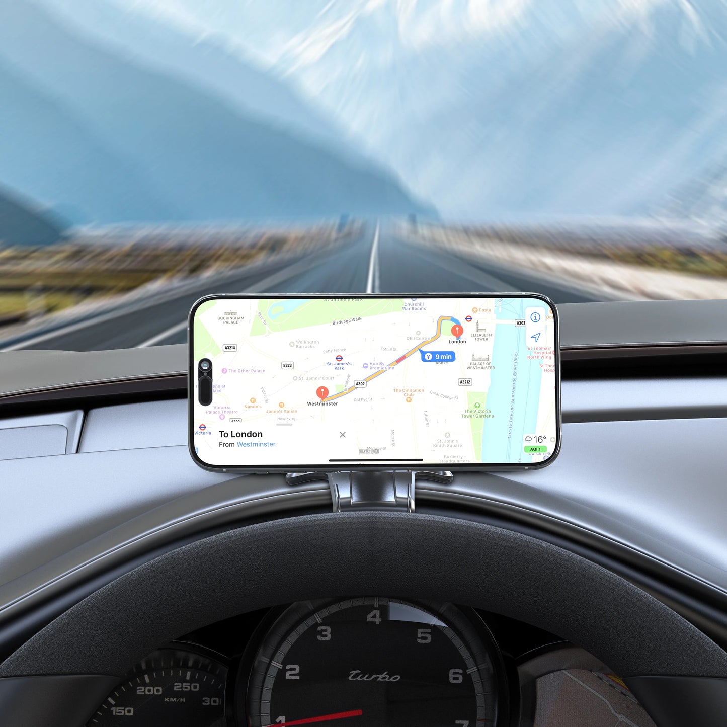 Magnetic 360 Degree Rotation Dashboard Car Phone Holder [Strong Compression Clamp] Clip on Dashboard for 4 to 7 inch Smartphones