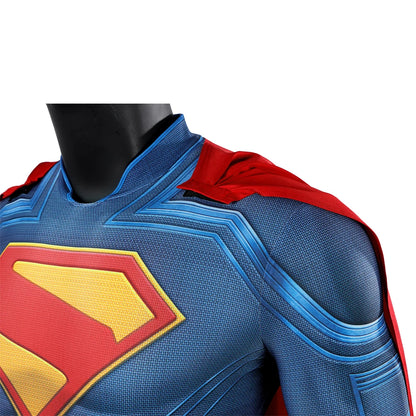 Hero Zentai Man Clark Kent Disguise Super High Quality Halloween Cosplay Costume Bodysuit with Red Cloak 3D Printed Kent Outfit
