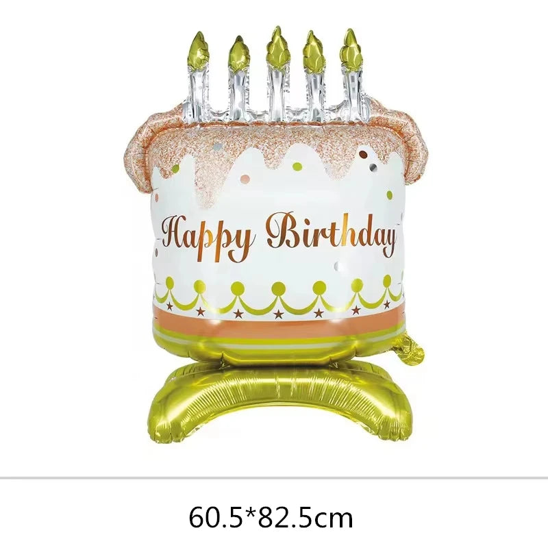 Birthday Cake Balloon with Base Standing Foil Balloon Cute Cake Balloon Kids Boy Girl Birthday Party Decor Supplies Baby Shower