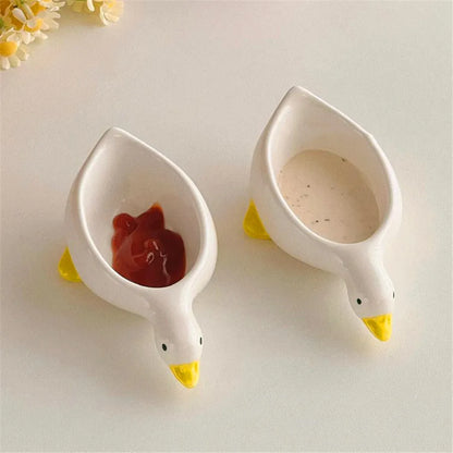 2pcs ceramic duck seasoning dish, salad dipping dish, cream mini bowl, cute design afternoon tea cutlery