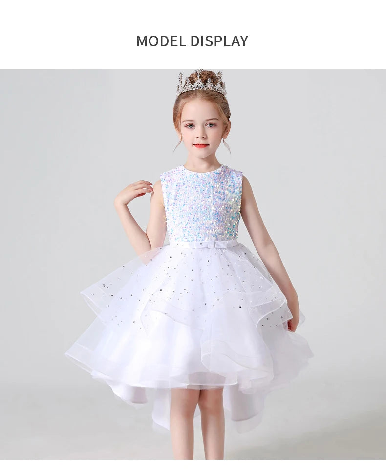 2023 Hot style Summer Sequin Lace Tuxedo Wedding Dress for girls 3-13 years old Sleeveless fluffy Mesh gauze Doveark brand