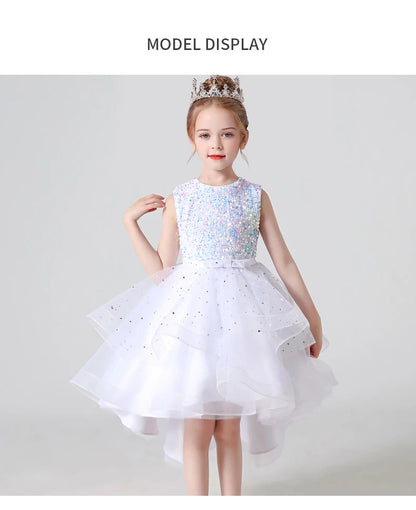 2023 Hot style Summer Sequin Lace Tuxedo Wedding Dress for girls 3-13 years old Sleeveless fluffy Mesh gauze Doveark brand