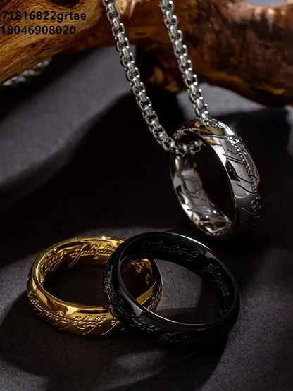 King of Necklace Stainless Steel Necklace Ring Fit Movie Jewelry Lord Of The Necklace 3.0 Square Thick Pearl Chain Hip-Hop