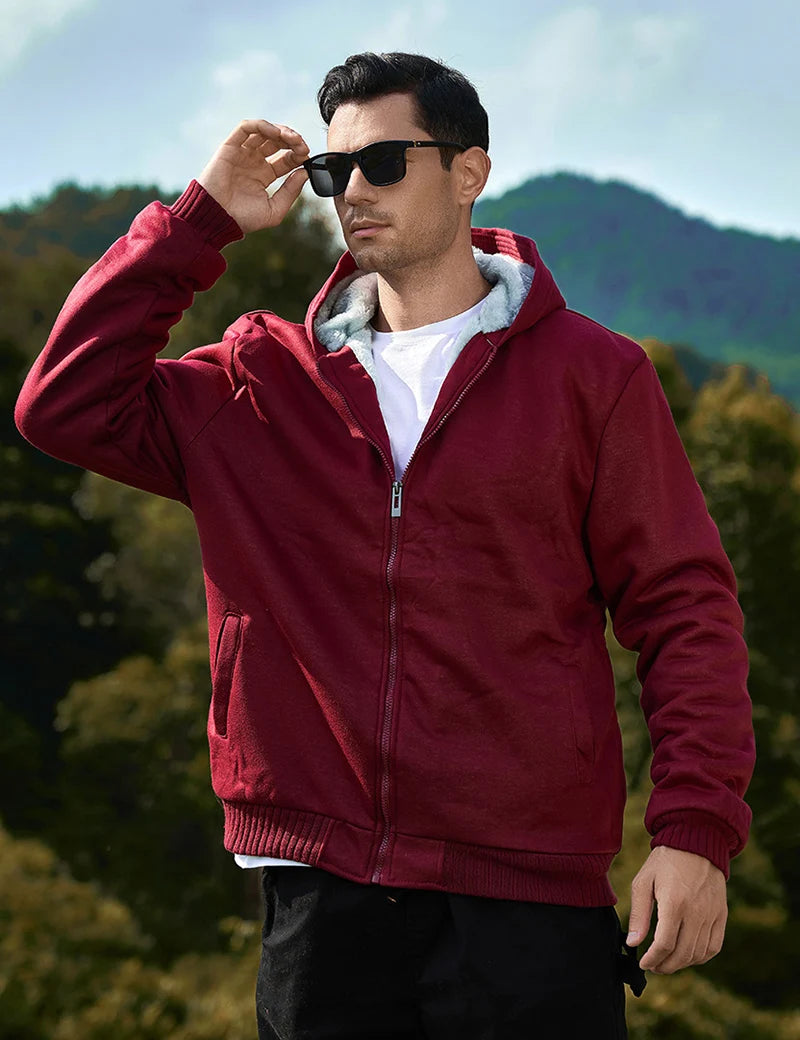 Winter Warm Sherpa Lined Coat for Men Heavyweight Plush Fleece Jackets Outwear Long Sleeve Zip Up Hoodie Sweatshirt Tops Outfits