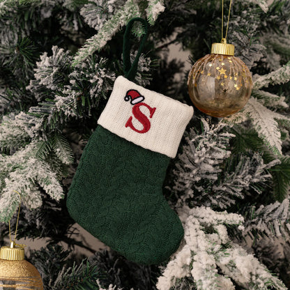 Green A-Z Letter Hanging Christmas Stockings Monogram Knitted Socks Fireplace Christmas Tree Hanging Party Decoration