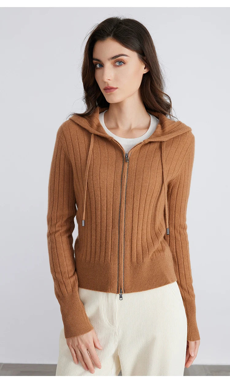 BC839 High-quality luxury brand women's long-sleeved hooded cardigan knitted sweater 94% cashmere