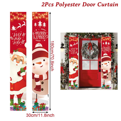 Merry Christmas Door Banner Decoration 2025 Christmas Decor for Home Xmas Hanging Ornaments Navidad Noel Gifts New Year 2026