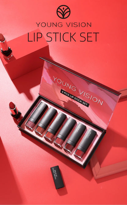 6 pcs /set matte lipstick gift box set non stick cup lipstick velvet moisturizing lipstick