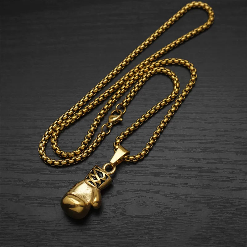 Boxing Gloves Boxer Men Necklaces Pendants Chain Punk Trendy for Boyfriend Stainless Steel Jewelry Creativity Gift Wholesale