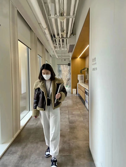 2025 Autumn winter new women's thickened warm double-sided short jacket Women's brown coat