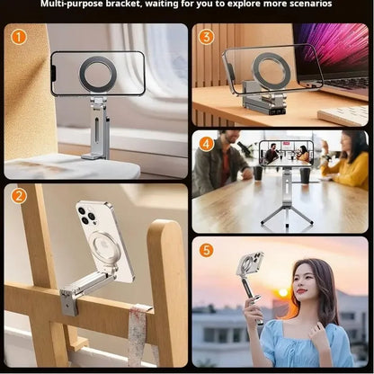 Adjustable Magnetic Phone Tripod Stand with 1/4'' Port, Ultra-Light Aluminium Phone Mount for iPhone Series, for Travel, Vlog