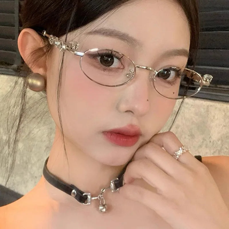 Fashion Small Square Glasses Frame for Women Metal Blue Light Blocking Glasses Japanese Men Retro Trendy Reading Y2K Eyeglasses