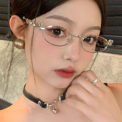 Fashion Small Square Glasses Frame for Women Metal Blue Light Blocking Glasses Japanese Men Retro Trendy Reading Y2K Eyeglasses