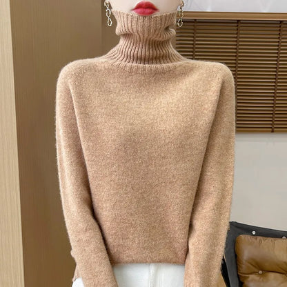 Women's Clothing New Fashion Autumn And Winter Merino Wool Pullover Solid Color Long Sleeve Basic Thermal Top 100% Wool Sweater