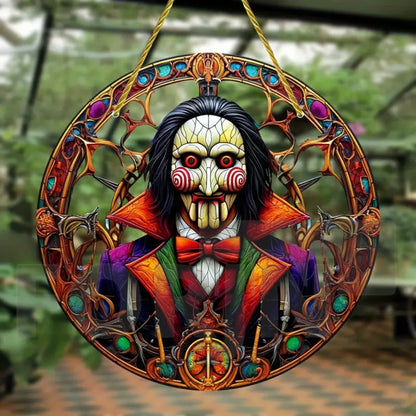 Horror Theme Stained Window Hanging Sun Catcher,Round Acrylic Translucent Sign,Halloween Decor for House,bar,Porch,Patio Garden