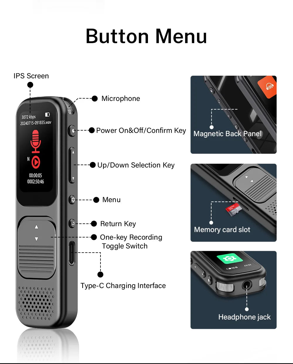 Deelife Professional Digital Voice Recorder With Playback MP3 Music Player 64G Noise Reduction small sound recorder