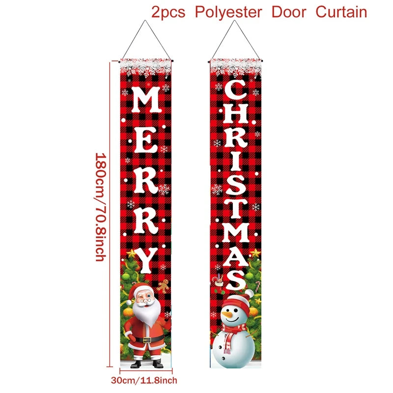Merry Christmas Door Banner Decoration 2025 Christmas Decor for Home Xmas Hanging Ornaments Navidad Noel Gifts New Year 2026