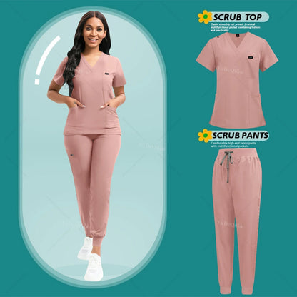 Women's Stretch Scrub Set – V-Neck Top & Jogger Pants