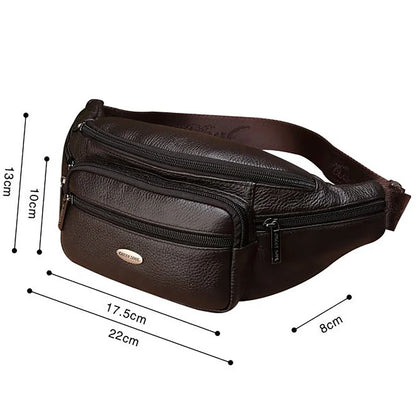 Genuine Leather Men Waist Fanny Pack Bags Sling Chest Pocket Pouch Travel Hiking Male Real Cowhide Loop Hip Belt Bum Bag
