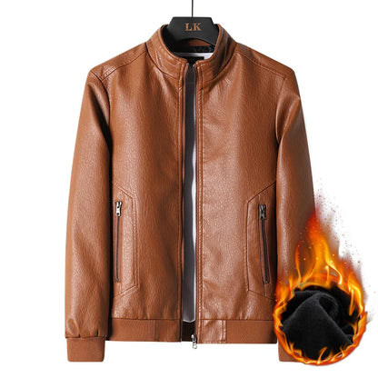 Leather Jacket Men Coats Motorcycle Autumn Travel Fleece Black Zipper Plus Size 6XL 7XL 8XL Oversized Winter Slanted Overcoat
