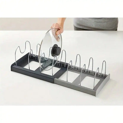 Expandable Pan & Lid Organizer Rack – Adjustable Kitchen Cabinet Holder