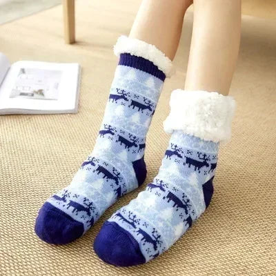 Fuzzy Fluffy Sock Women Winter Christmas Gift Warm Plush Non slip Home Sleeping Soft Female Floor Thermal Slipper Sock Snowflake