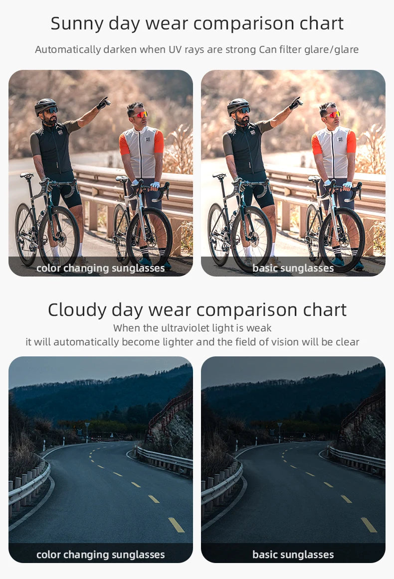 ROCKBROS Bicycle Sunglasses Polarized & Photochromic Electronic Color Change Cycling Glasses UV400 Bike Eyewear Sports Goggles