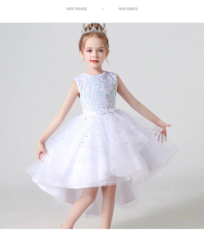 2023 Hot style Summer Sequin Lace Tuxedo Wedding Dress for girls 3-13 years old Sleeveless fluffy Mesh gauze Doveark brand
