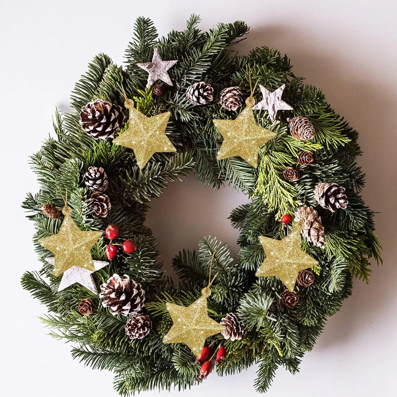 Gold Glitter Star Ornaments Christmas Tree Hanging Pendant 2025 Christmas Decorations for Home Navidad New Year Party DIY Gift