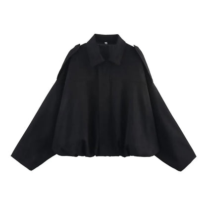 RAFZNB Women's Bomber Jackets Coats Fashion Turn-down Collar Long Sleeve Loose Coats Vintage Female Outerwear Chic Tops