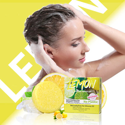 J+60g Nature Plant Lemon Solid Shampoo Refreshing Oil Control Shampoo Bar Extraction Dandruff Shampoo Vegan Soap