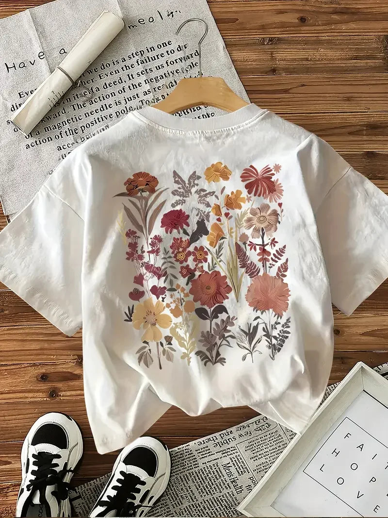 Y2K Flower Print Women’s Graphic Tee – Casual Summer Shirt