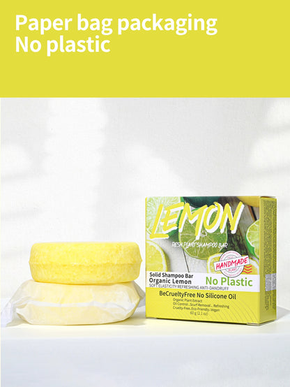 J+60g Nature Plant Lemon Solid Shampoo Refreshing Oil Control Shampoo Bar Extraction Dandruff Shampoo Vegan Soap