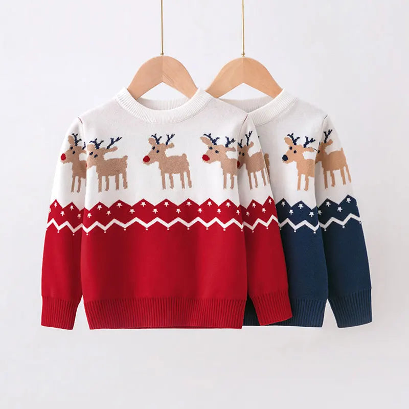 2025 Christmas Sweatshirts Winter Boy Girl Print Knit Sweater Pullover Cotton Clothes Autumn Kids Slouchy Soft Clothing Knitwear