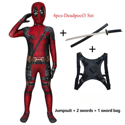 Deadpool Costume Kids Superhero Deadpool Child Cosplay Costume Swords Kids Jumpsuit Deadpool Costume For Children Halloween Suit