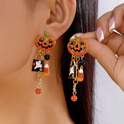Cute Halloween Dangle Earrings for Women Cartoon Pumpkin Ghost Spider Drop Oil Earring Party Statement Jewelry Accessory