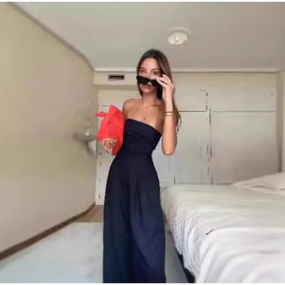 Backless Off-Shoulder Jumpsuit – Wide-Leg High Waist Summer Romper for Women