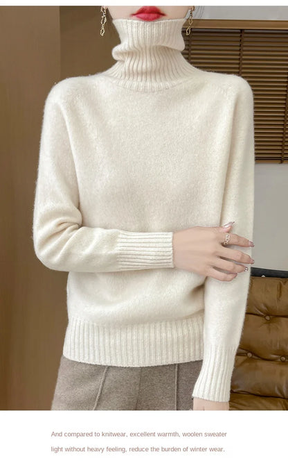 Women's Clothing New Fashion Autumn And Winter Merino Wool Pullover Solid Color Long Sleeve Basic Thermal Top 100% Wool Sweater
