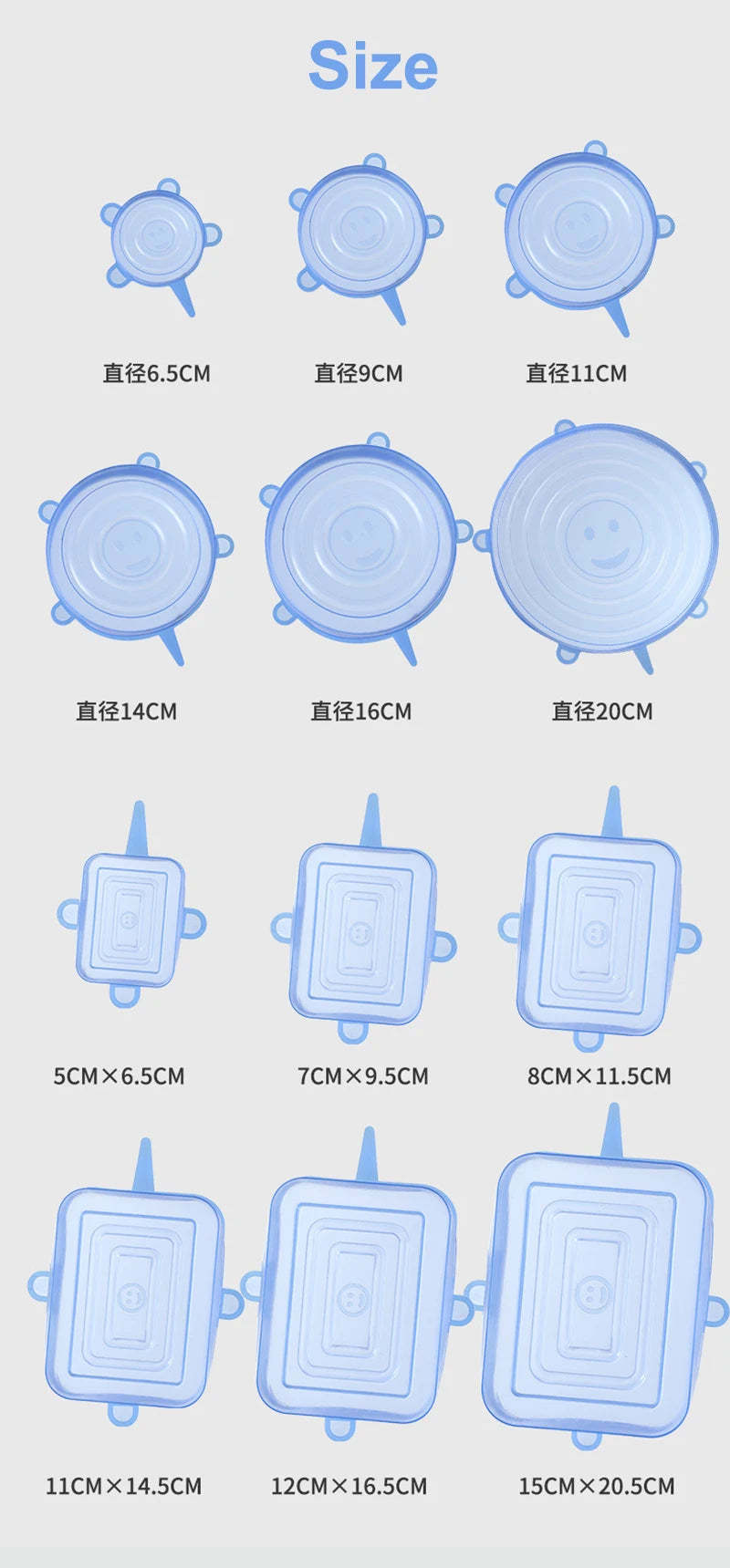6pcs/set Silicone Covers Adaptable Silicone Lids Silicone Caps for Food Universal Dish Stretch Lids for Cans Kitchen Accessories